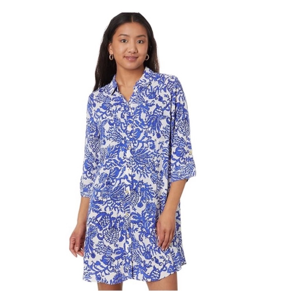 Lilly Pulitzer Blue and White Bathing suit cover-up xl
